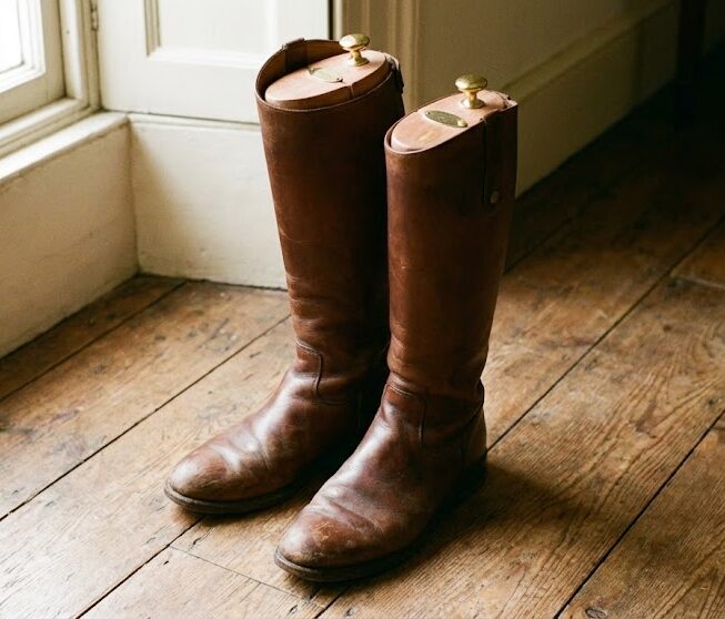 ロングブーツにシューキーバーをセットしている写真